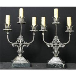 Pair of Pewter Candelabras w marble bases #2138221