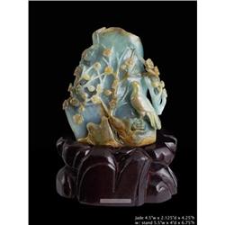 Chinese Jade Plum Flower Birds Carved Display #2138227