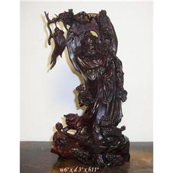 Chinese Zitan Bodhidharma with Lions Statue  #2138248