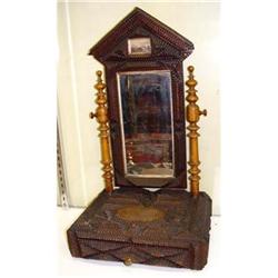 19c American Tramp Art Vanity w/ Mirror Drawer #2138333