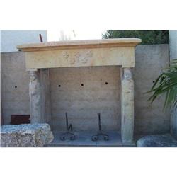 Antique "King and Queen" Limestone Fireplace #2138477