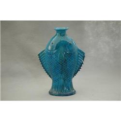 Antique  blue  glazed  porcelain  fish  vase.  #2151674