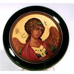 Russian lacquer circular box  winged angel #2151762