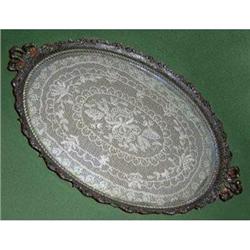 Ornate Brass, Glass and Lace Vanity Tray #2151899