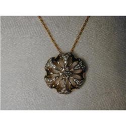 Estate 18K YG Diamond Filigree Floral Pendant #2152102