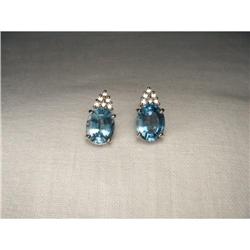 Estate 18K WG Gold Blue Topaz Diamond Earrings #2152127