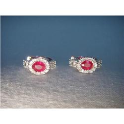 Estate 14K WG Gold Ruby Diamond Huggie Earrings#2152142