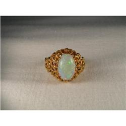 Antique Estate 18K YG Gold Filigree Opal Ring #2152146