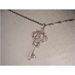 14K WG Gold Diamond Key Rose Filigree Pendant #2152165