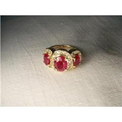 14K YG 4.5 CT Huge Ruby Diamond Tri-Stone Ring #2152181