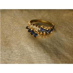 Estate 14K Gold Sapphire Diamond Filigree Ring #2152183