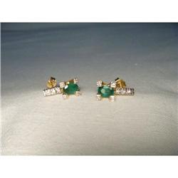 Estate 14K Yellow Gold Diamond Emerald Earrings#2152186