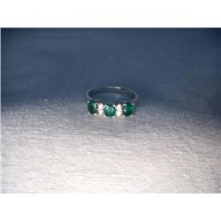 14K WG Tri-Stone Emerald Diamond Ring Band #2152197