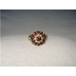 Antique 18K YG Seed Pearl Garnet Filigree Ring #2152226