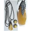 Antique Russian Amber sterling necklace & ER #2152265