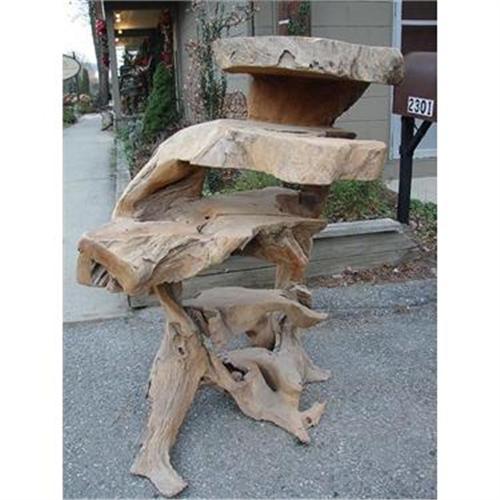 ART TEAK TREE ROOT PRIMITIVE GARDEN BENCH TABLE#2152386