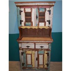 ANTIQUE RUSTIC PRIMITIVE PAINT HUTCH CUPBOARD #2152390