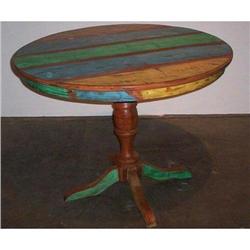 ANTIQUE RUSTIC PRIMITIVE PAINT PEDESTAL TABLE #2152402