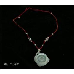 Chinese White Jade Round Ru-Yi Pendant Necklace#2152436