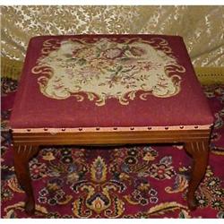 CARVED WOOD & NEEDLEWORK OTTOMAN #2163771