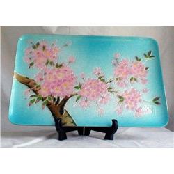 CLOISONNE ENAMEL WIRELESS ENAMEL TRAY, SIGNED #2163970