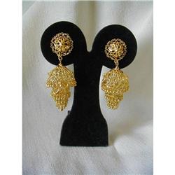 EXOTIC 22K Y GOLD CHANDELIER EARRINGS/3-TIERS #2164115