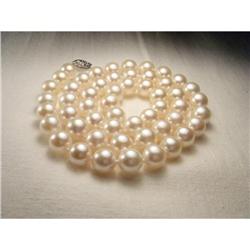 14K YG 8 mm Cultured White Akoya Pearl Necklace#2164182