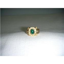 Estate 14K YG Gold Cabochon Emerald Ring Band #2164189