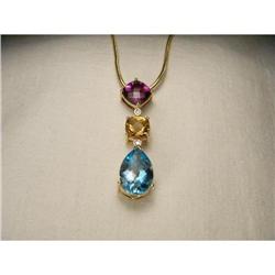 14K YG Amethyst Citrine Topaz Diamond Pendant #2164192