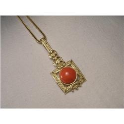 Rare Estate 18K YG Gold Handmade Coral Pendant #2164208