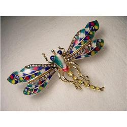 14K Emerald Sapphire Diamond Dragonfly Brooch #2164211