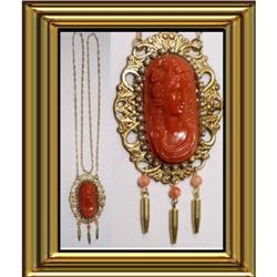 Edwardian Seed pearl  Coral Cameo NECKLACE #2164354