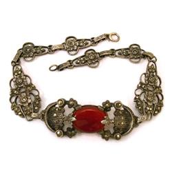 ANTIQUE Art NOUVEAU Sterling CARNELIAN Bracelet#2164429