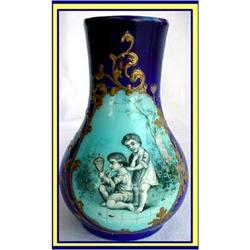 19C LIMOGES FRENCH ENAMEL VASE CHERUB CHILDREN #2164634