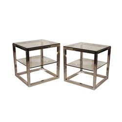 Pair of Chrome & Glass End Tables #2186623