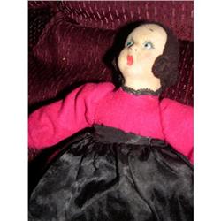 9.5 " Cloth Molded Girl Doll  felt dress #2125744