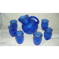 Hazel Atlas Cobalt Tilt Juice Pitcher & 6 #2125875