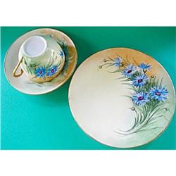 Tea Trio Daisy Handpainted Blue Cornflowers #2125925