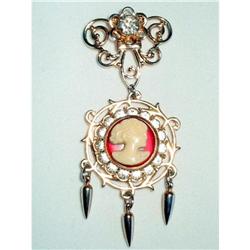 Cameo & Rhinestone GF Pendant Lavaliere #2125927