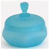 Aqua Blue Satin Glass Rose Finial Powder Jar #2125971