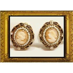 Vintage Seed pearl CAMEO Edwardian earrings #2126513