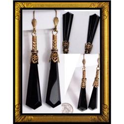 Gorgeous LONG czech Mourning GLASS earrings #2126515