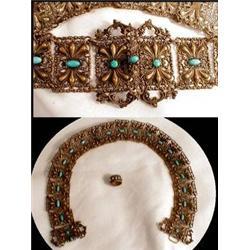 antique Gilt Turquoise STUNNING BELT & RING #2137232