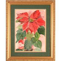 Potted Poinsettia watercolor signed Rowland #2150569