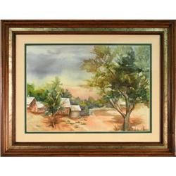 Summer Sunset Farm impressionist watercolor #2150570