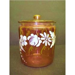 CRANBERRY GLASS BISCUIT BARREL HAND PAINTED #2150650