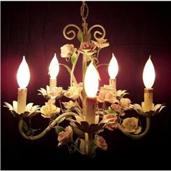Italian Tole Chandelier With Porcelain Roses #2150736
