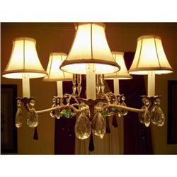 Brass 5 Light Crystal Chandelier with Shades #2150737