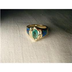 Estate 14K YG Gold Emerald Diamond Opal Ring #2151137