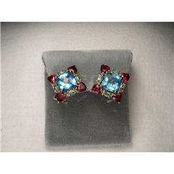 14K WG Peridot Rhodolite Garnet Topaz Earrings #2151191